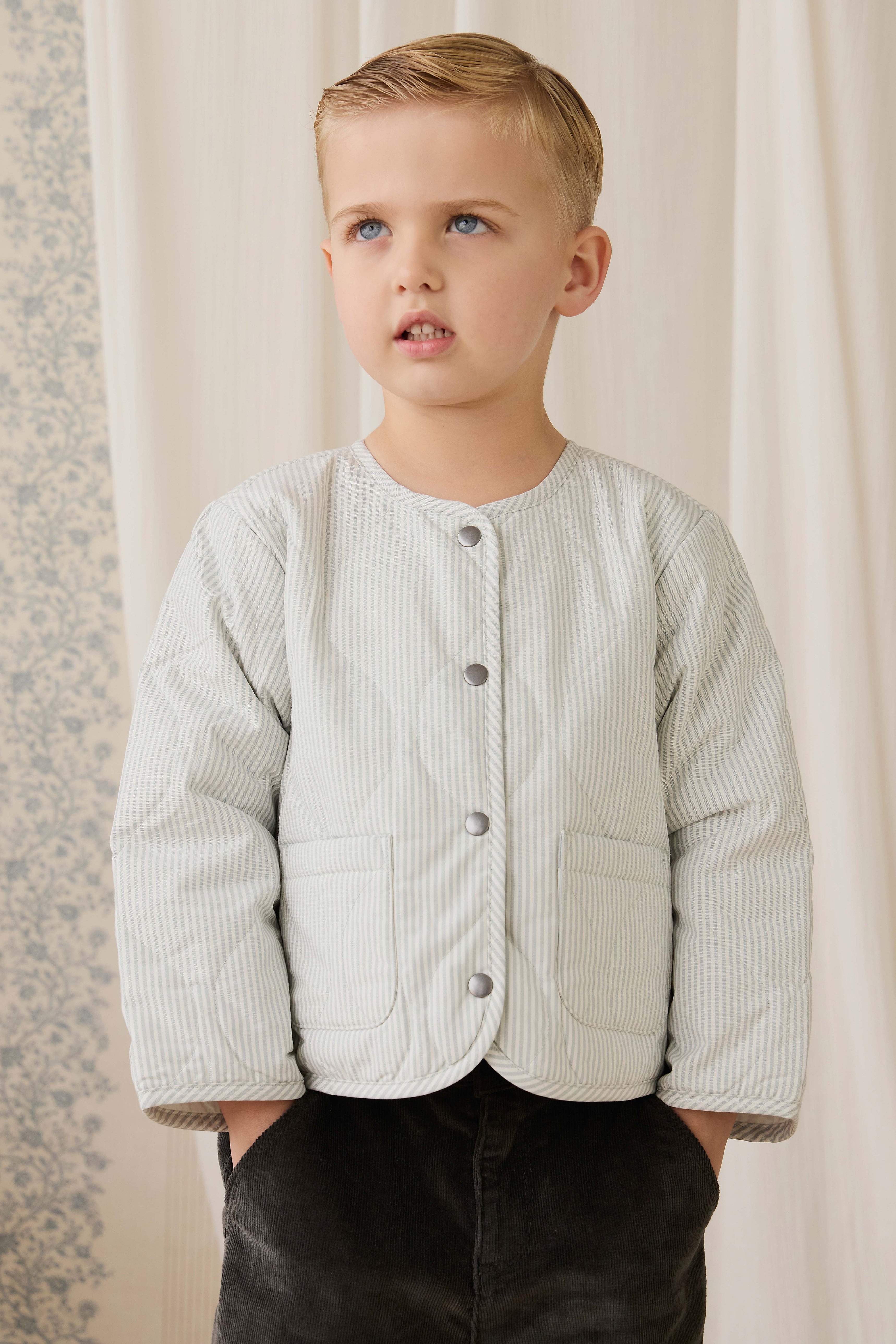 Elio Jacket - Fine Stripe Cloud/Bluegum