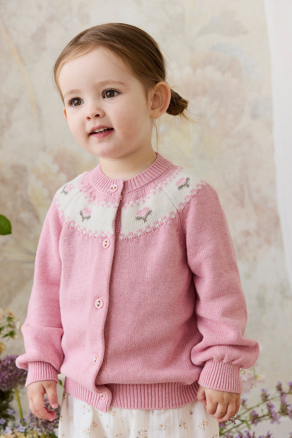 Annette Cardigan - Annette Jacquard - Pink Flutter Marle