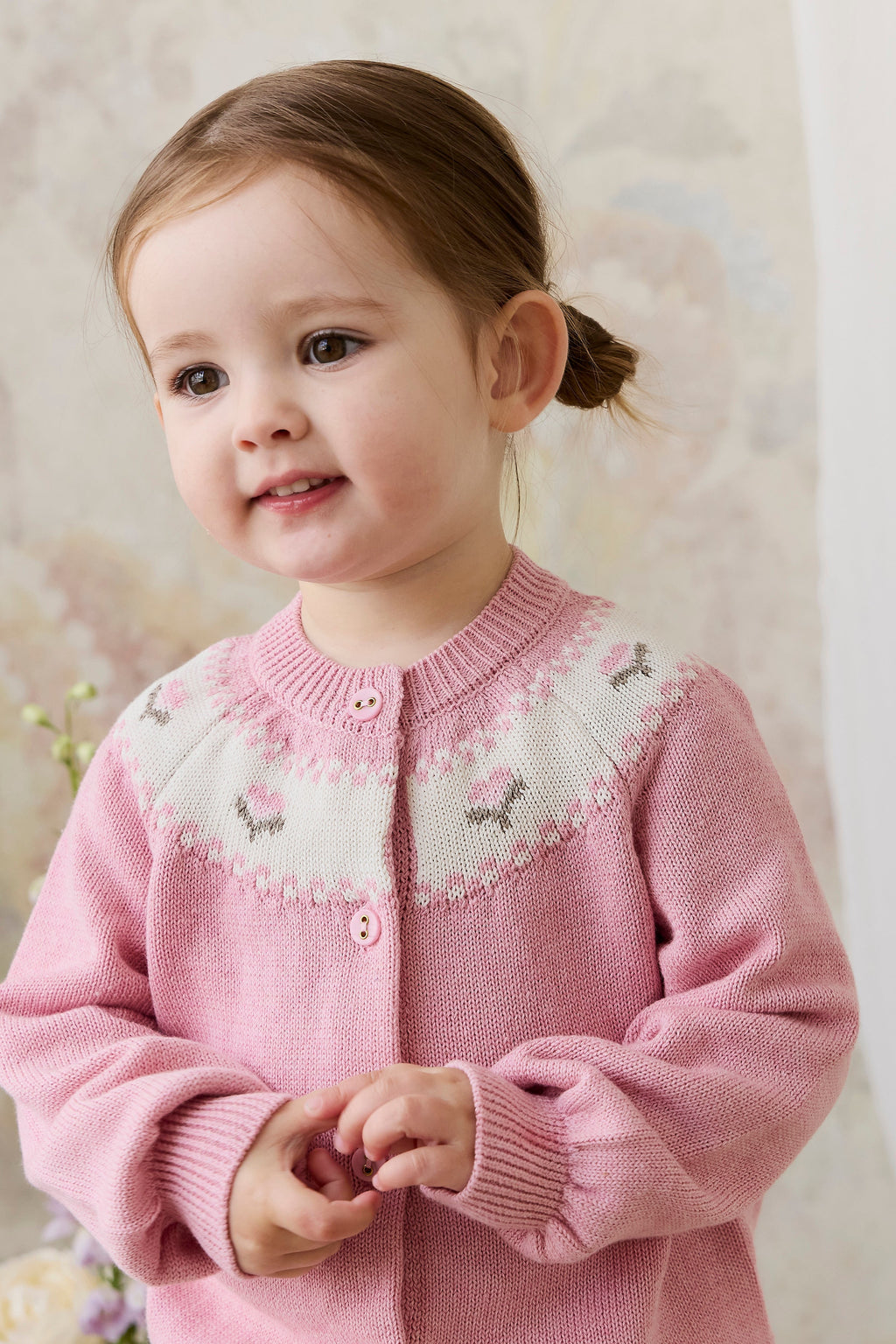 Annette Cardigan - Annette Jacquard - Pink Flutter Marle